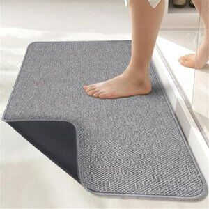 Grey Bath Mat Non Slip Bathroom Rug Quick Dry Absorbent Shower Sink Floor 17x27